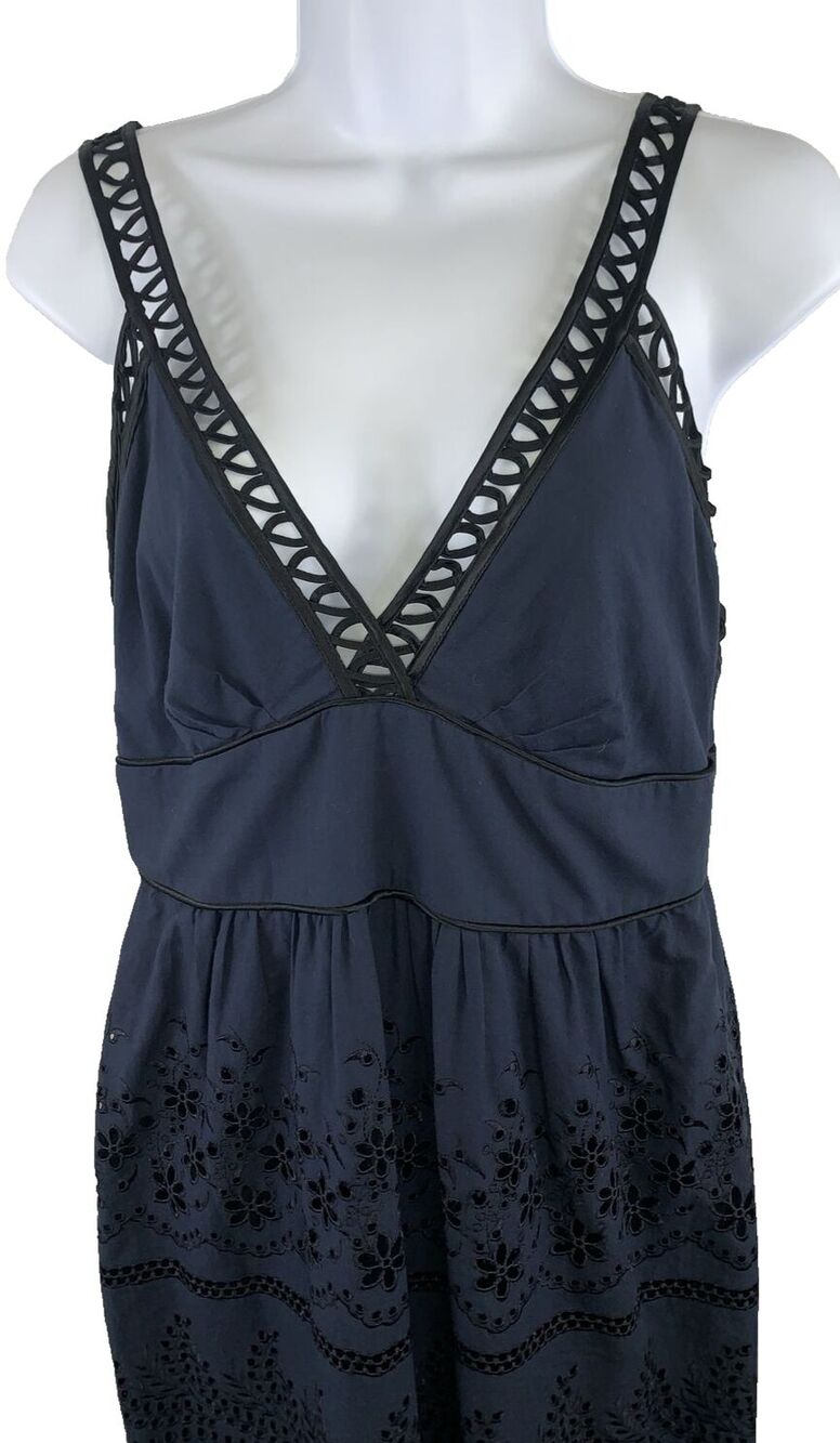 Cynthia Steffe Dress Size 10 Dark Blue Embroidered Cutwork Eyelet Empire Waist